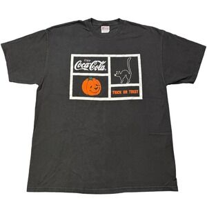 Coca Cola Halloween T Shirt XL Black Pumpkin Cat Graphic Vintage